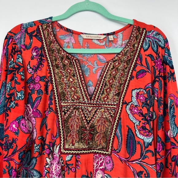 Soft Surroundings Tops - Soft Surroundings Samara Sequin Beaded V-Neckline Long Sleeves Tunic Blouse